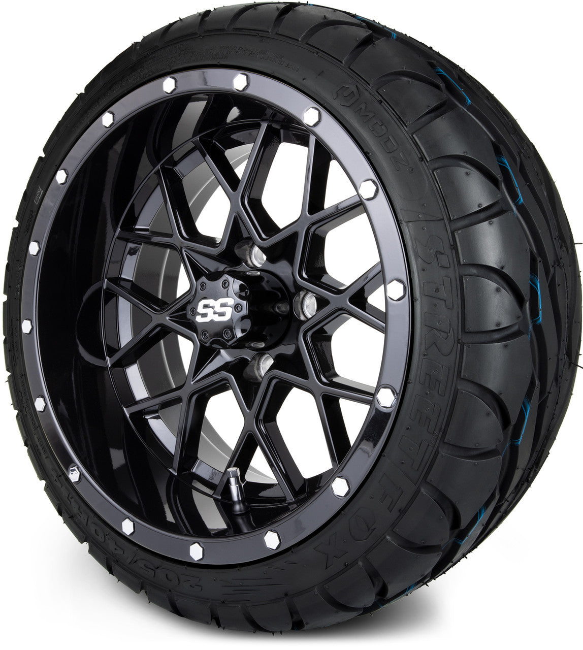 T&W Combo MODZ 14" Vortex Glossy Black Wheels & Street Tires Combo