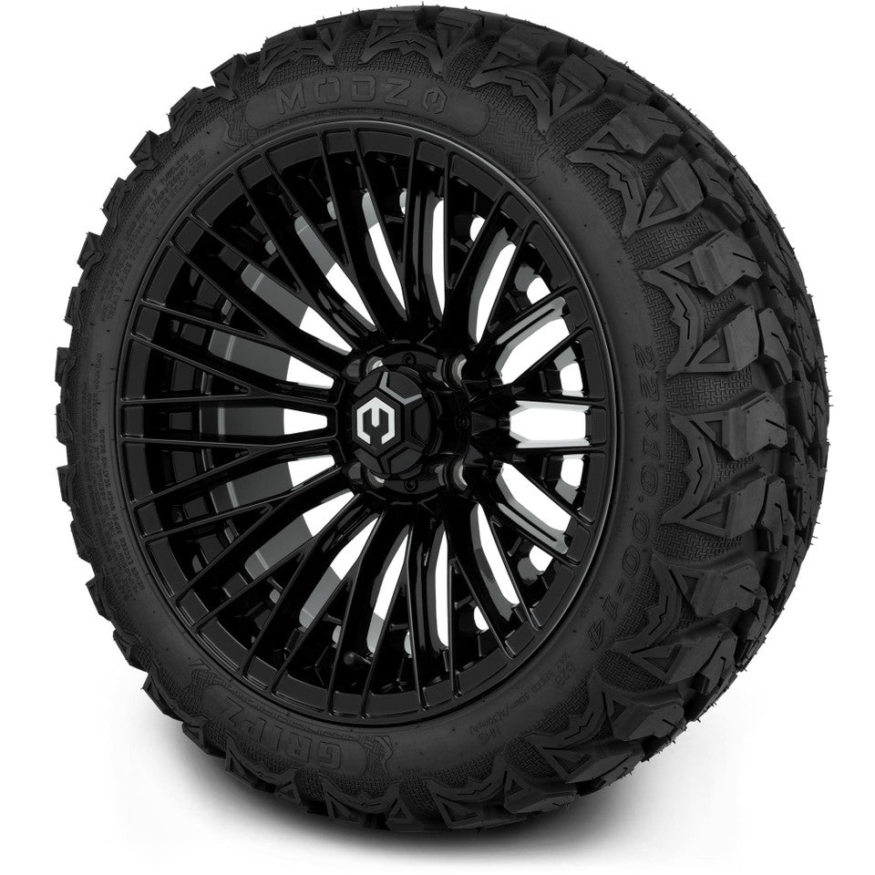 MODZ® Reaper Glossy Black 14" Golf Cart Wheel Combo - LIFTED