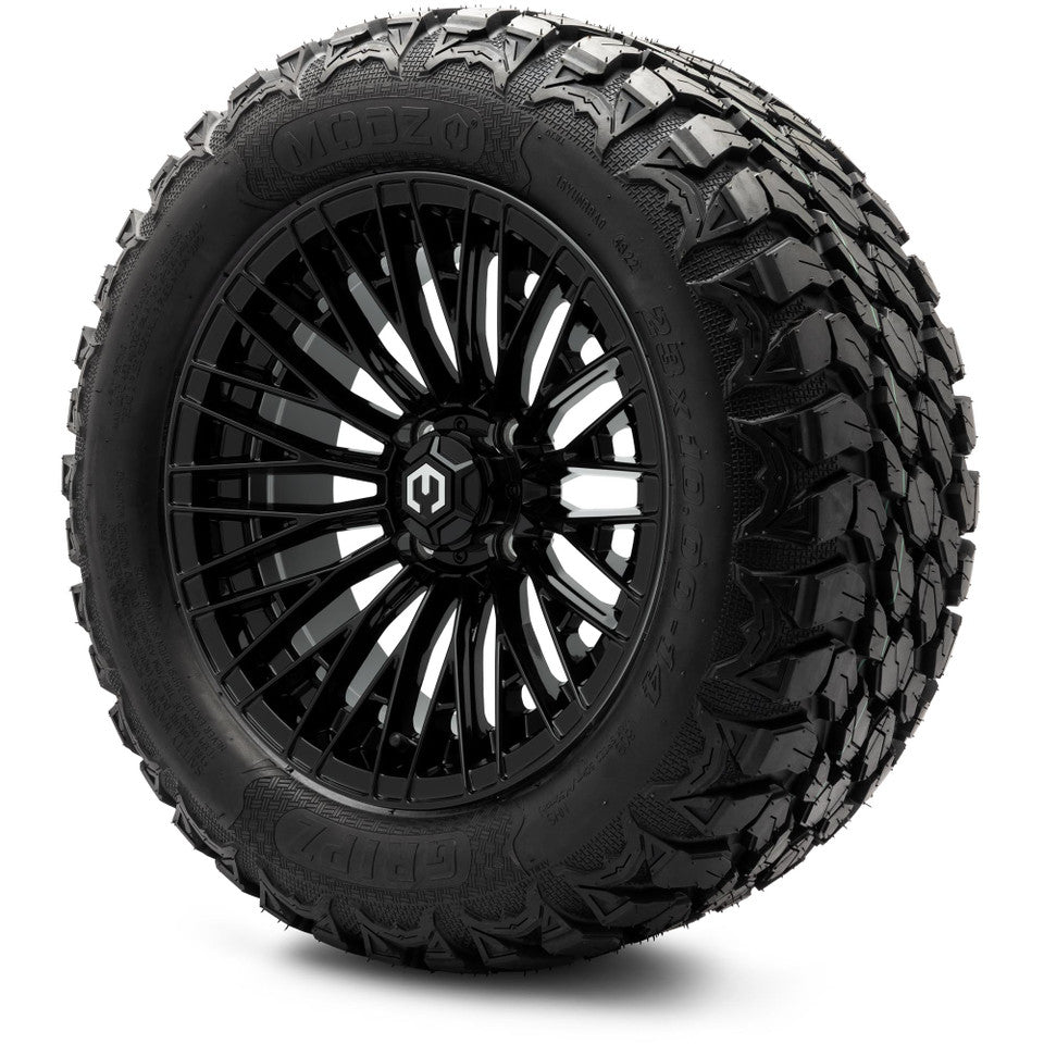 MODZ® Reaper Glossy Black 14" Golf Cart Wheel Combo - LIFTED
