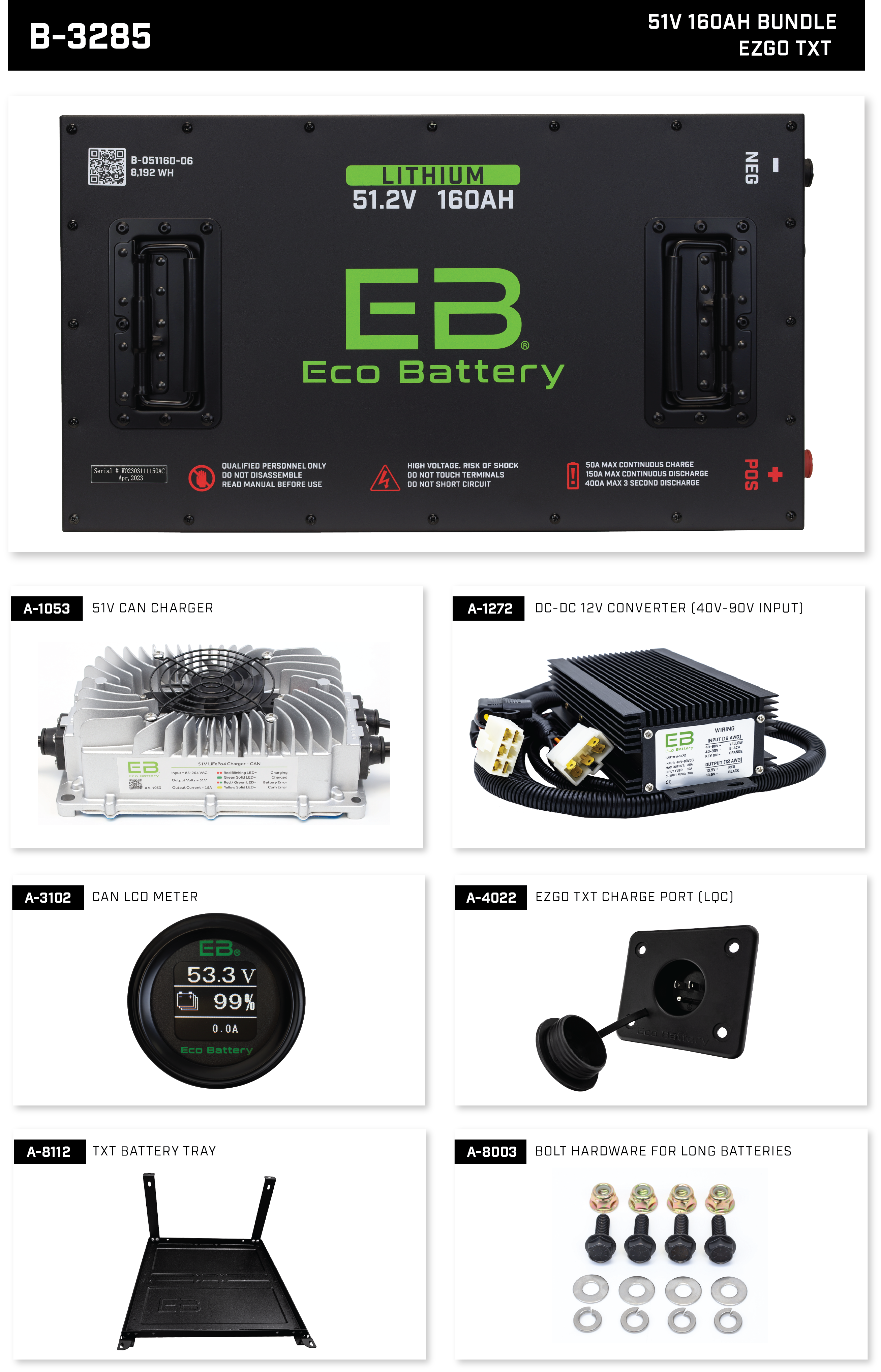 ECO Battery 51V (48V) 160ah Bundle, EZGO TXT