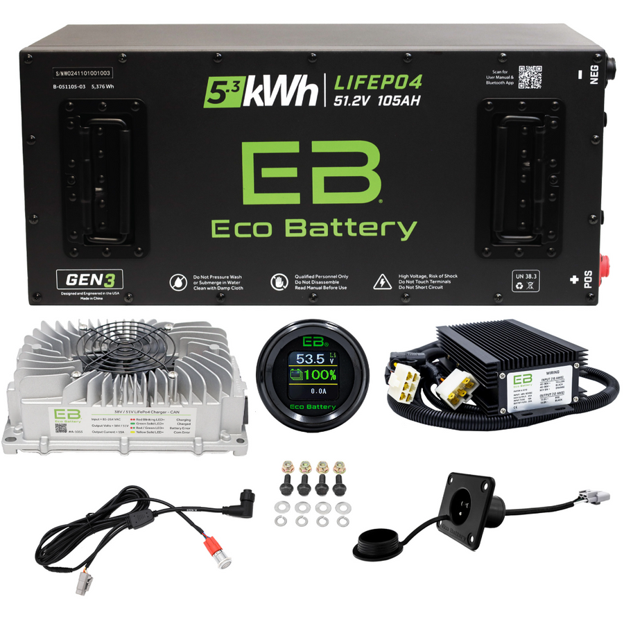 ECO Battery 51V 105Ah Skinny Battery Bundle, EZGO TXT