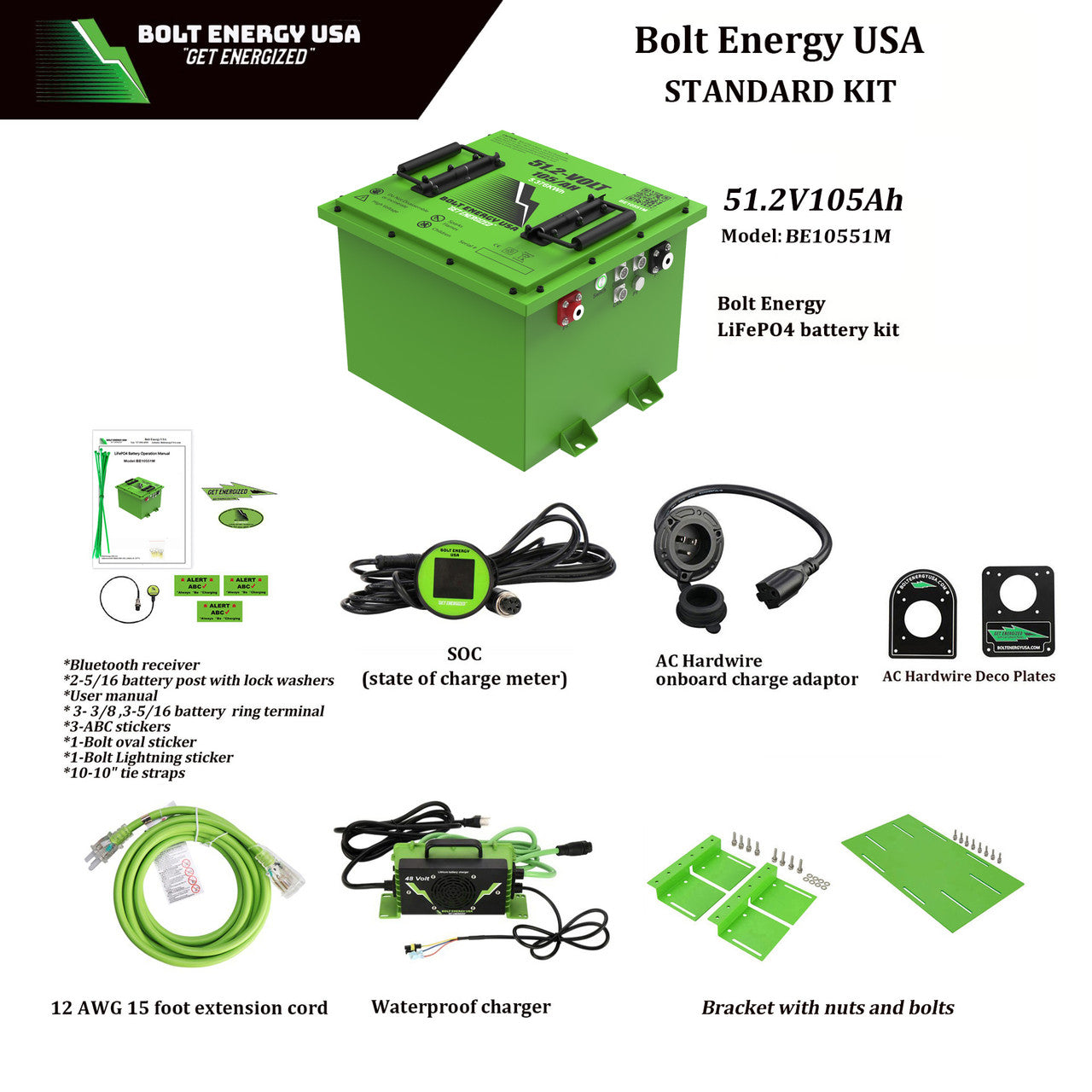Bolt Energy 51V 105Ah, "Mini" High Output Golf Cart Lithium Battery Bundle
