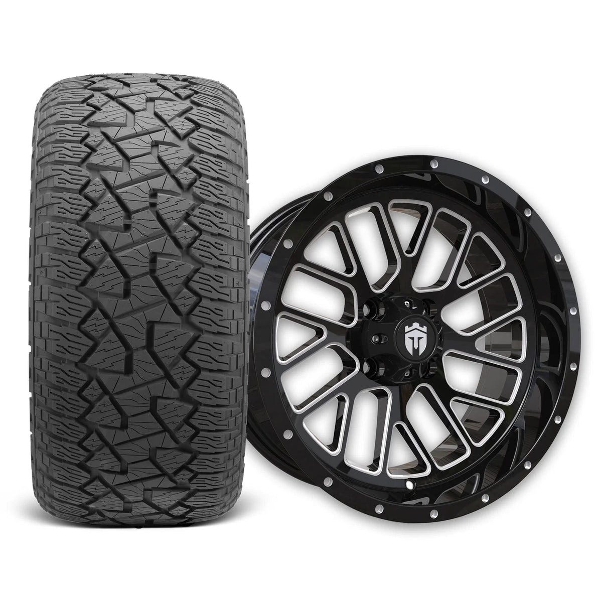 Empire Knight K2 15x7 Gloss Black with Milled Accents Wheel with X Comp A/T Tire 23x10R15