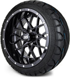 T&W Combo MODZ 14" Vortex Glossy Black Wheels & Street Tires Combo