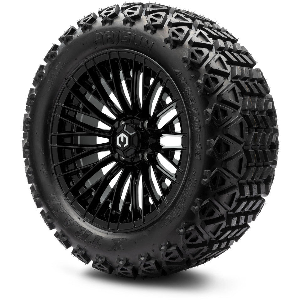 MODZ® Reaper Glossy Black 14" Golf Cart Wheel Combo - LIFTED