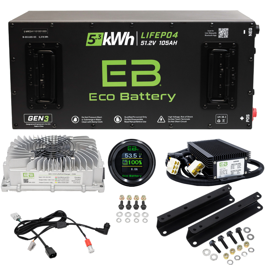 ECO Battery 51V 105Ah Skinny Battery Bundle, Club Car Carryall