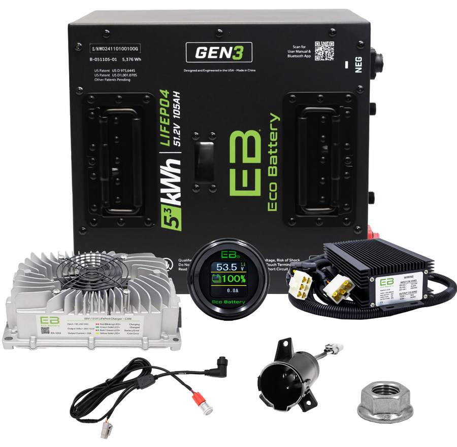 ECO Battery 51V 105Ah Thru-Hole Battery Bundle, Club Car Precedent/Onward/Tempo 2004+