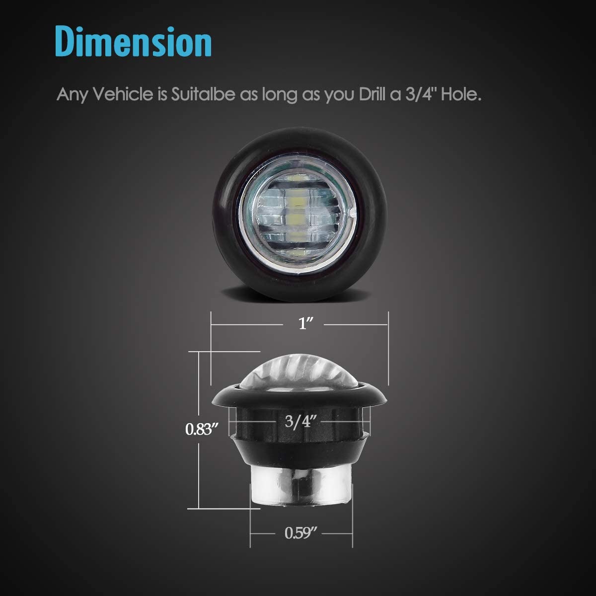 White LED Marker/Bullet Light, Rubber Grommet, 3/4"