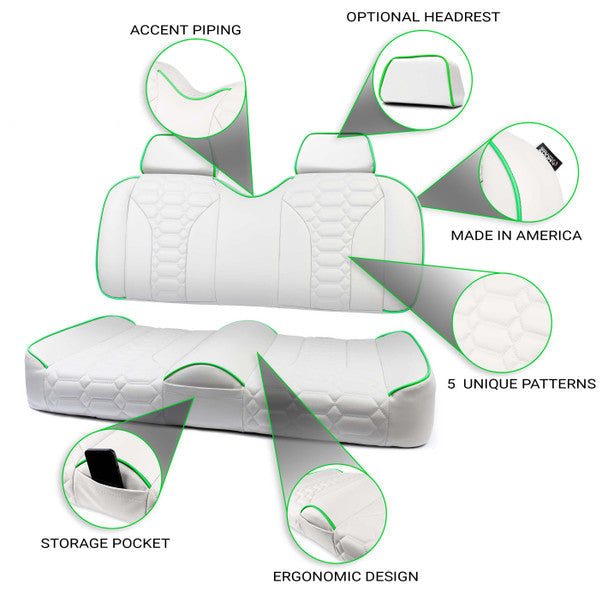 Car seat cover set with features highlighted on a white background