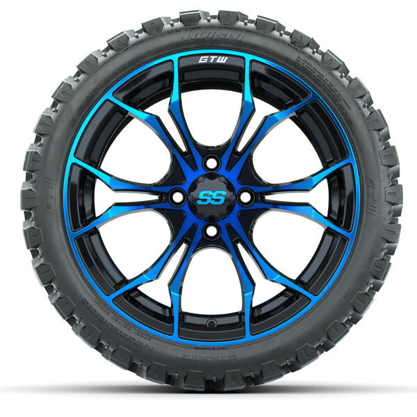 GTW Spyder Blue/Black Wheels 15x7 with 23x10-R15 Nomad All-Terrain Tires
