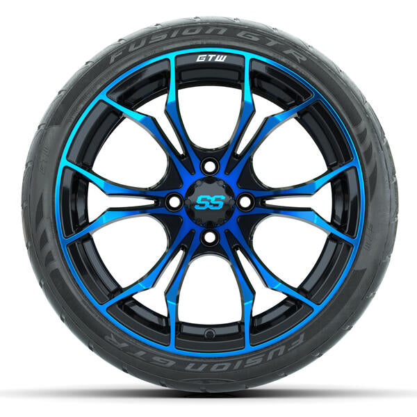 GTW Spyder Blue/Black Wheels 15x7 with 215/40-R15 Fusion GTR Street Tires
