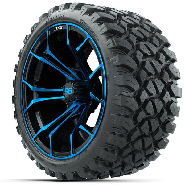 GTW Spyder Blue/Black Wheels 15x7 with 23x10-R15 Nomad All-Terrain Tires