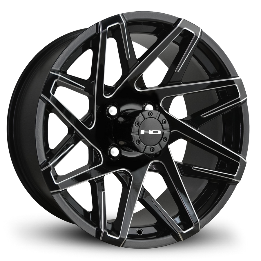 HPD HD Golf Canyon Wheel, Gloss Black/Milled Edges, 10", 12" or 14"
