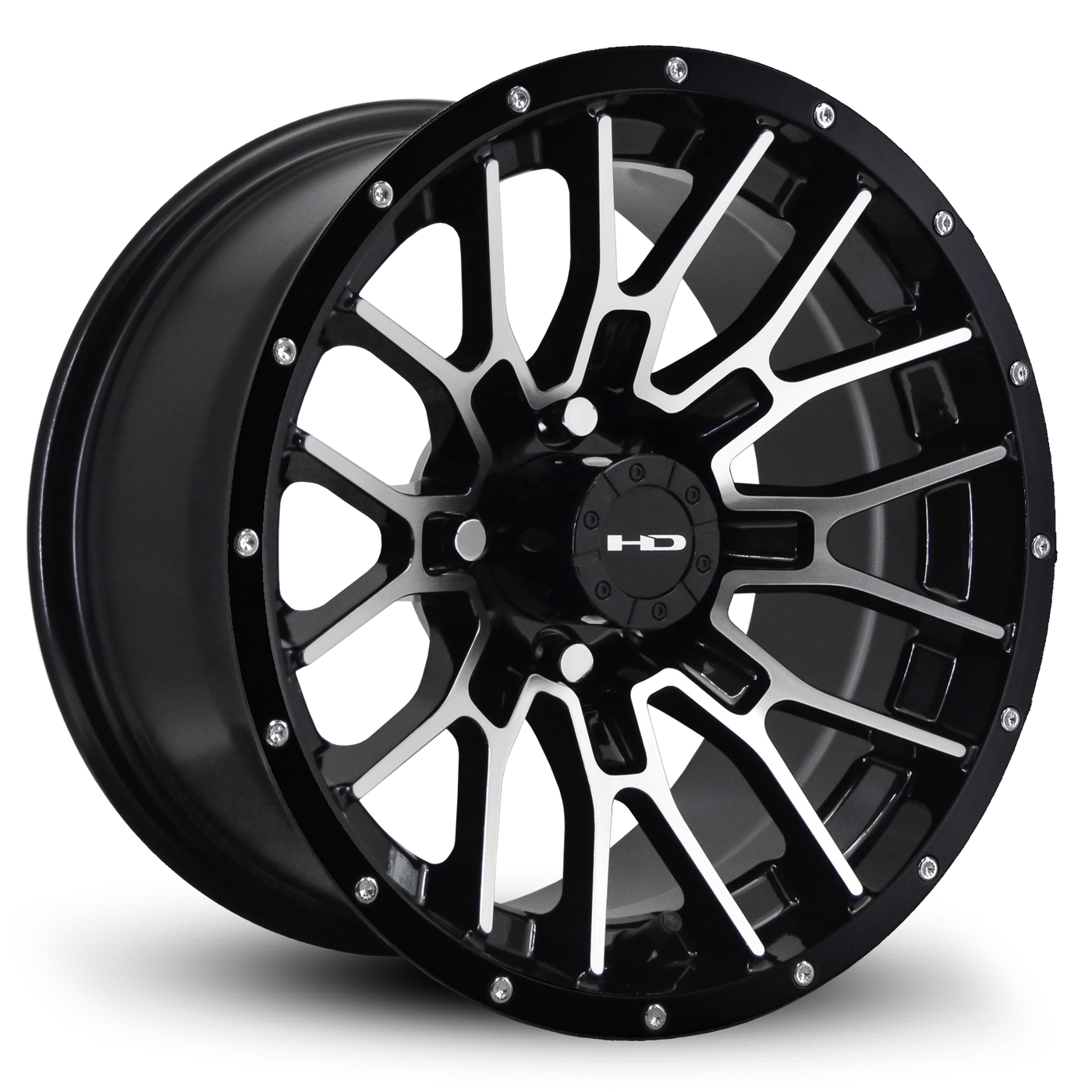 HPD HD Golf RTC Wheel, Gloss Black/Machine Face/Rivets, 12" or 14"