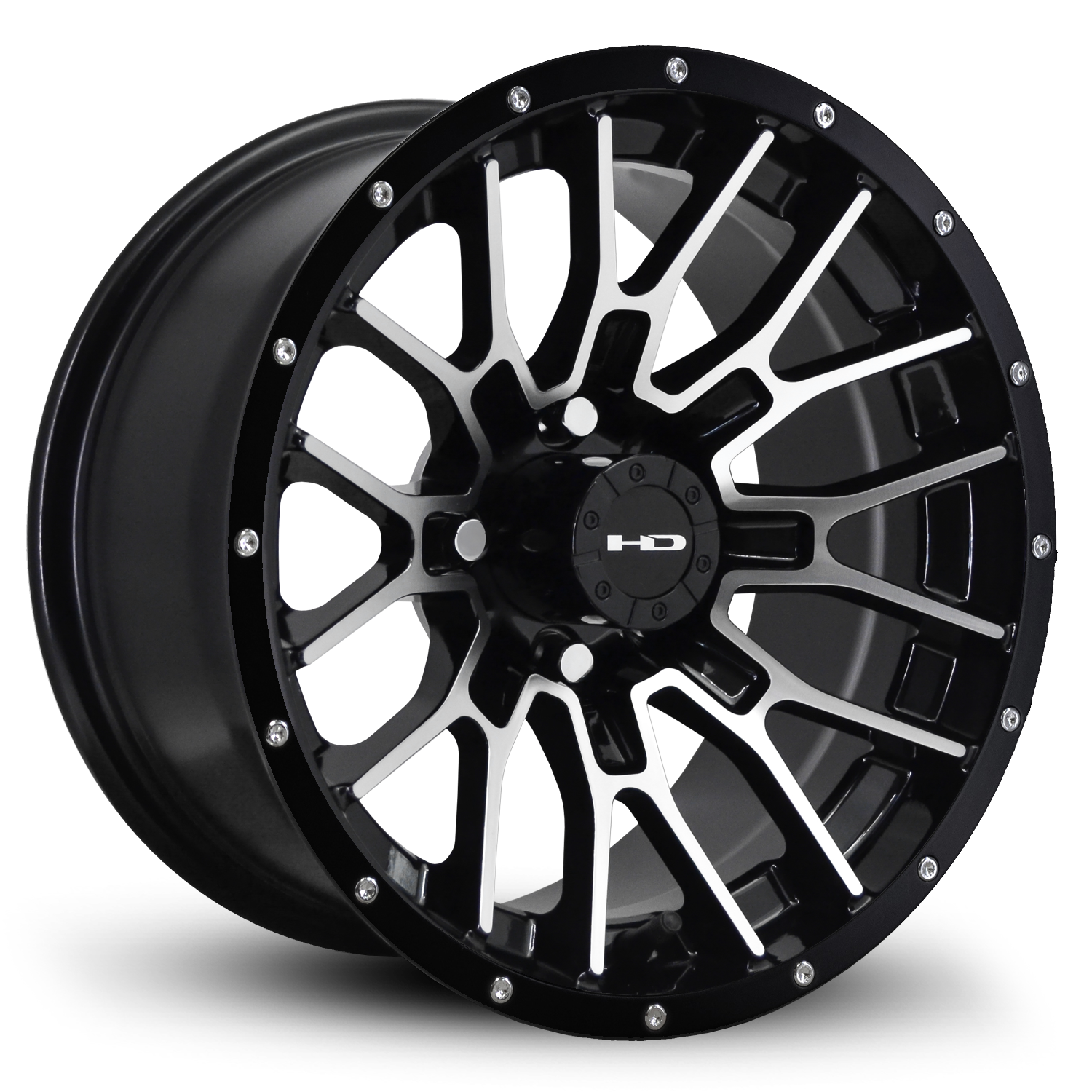 HPD HD Golf RTC Wheel, Gloss Black/Machine Face/Rivets, 12" or 14"