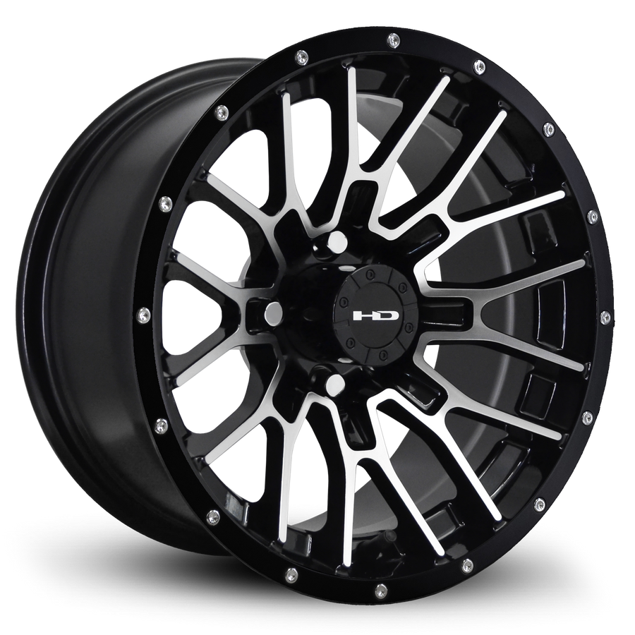 HPD HD Golf RTC Wheel, Gloss Black/Machine Face/Rivets, 12" or 14"