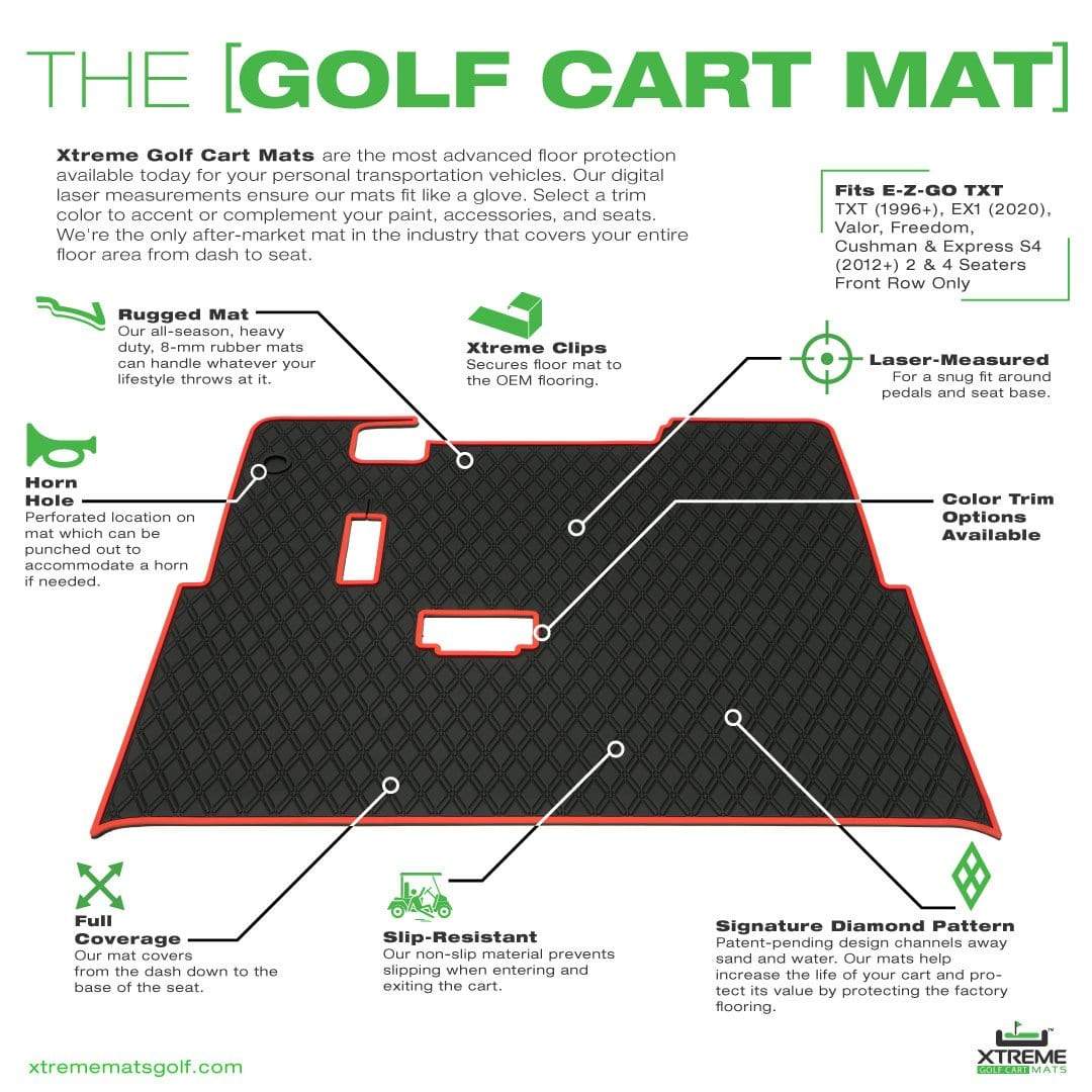 Xtreme Golf Cart Mat, EZGO TXT 1996+, S2 Pre-2020, Express S4 Pre-2020, Valor, Cushman